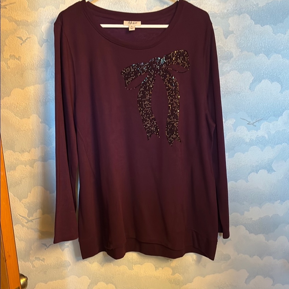 Style & Co Red Embellished Blouse Sweater